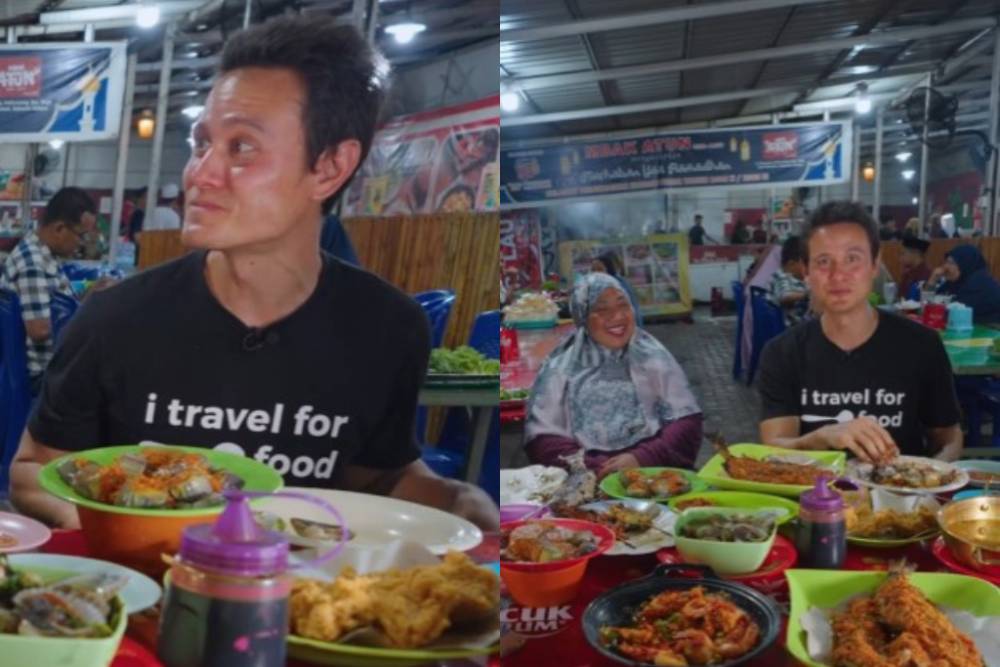 Tangkapan layar vlog Mark Wiens saat menyambangi Sari Laut Mbak Atun pada Desember 2023. (Instagram.com/mirationology)