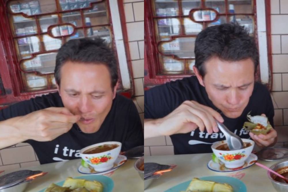 Tangkapan layar vlog Mark Wiens saat menyambangi RM Coto Ranggong pada Desember 2023. (Instagram.com/mirationology)