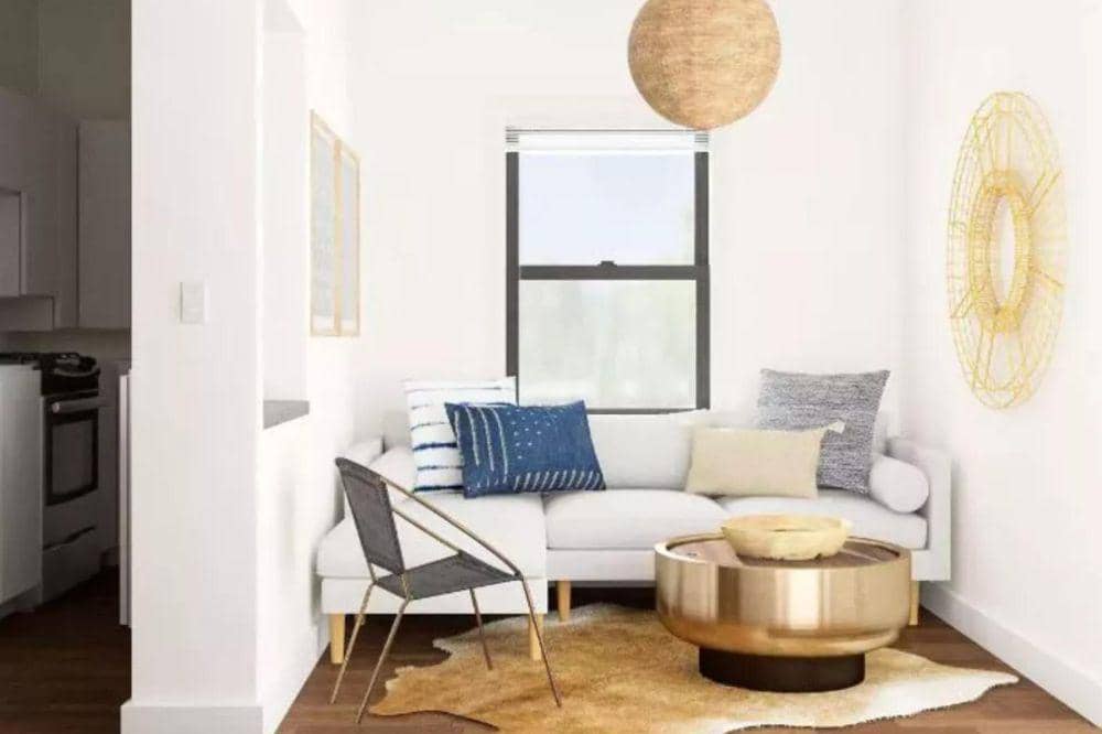 ilustrasi tata letak sofa untuk ruang tamu sempit (mydomaine.com)