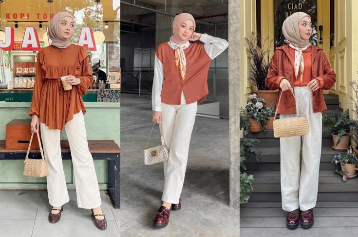 13 Outfit Hijab Nuansa Terracotta ala Meirani Amalia, Look Fresh!