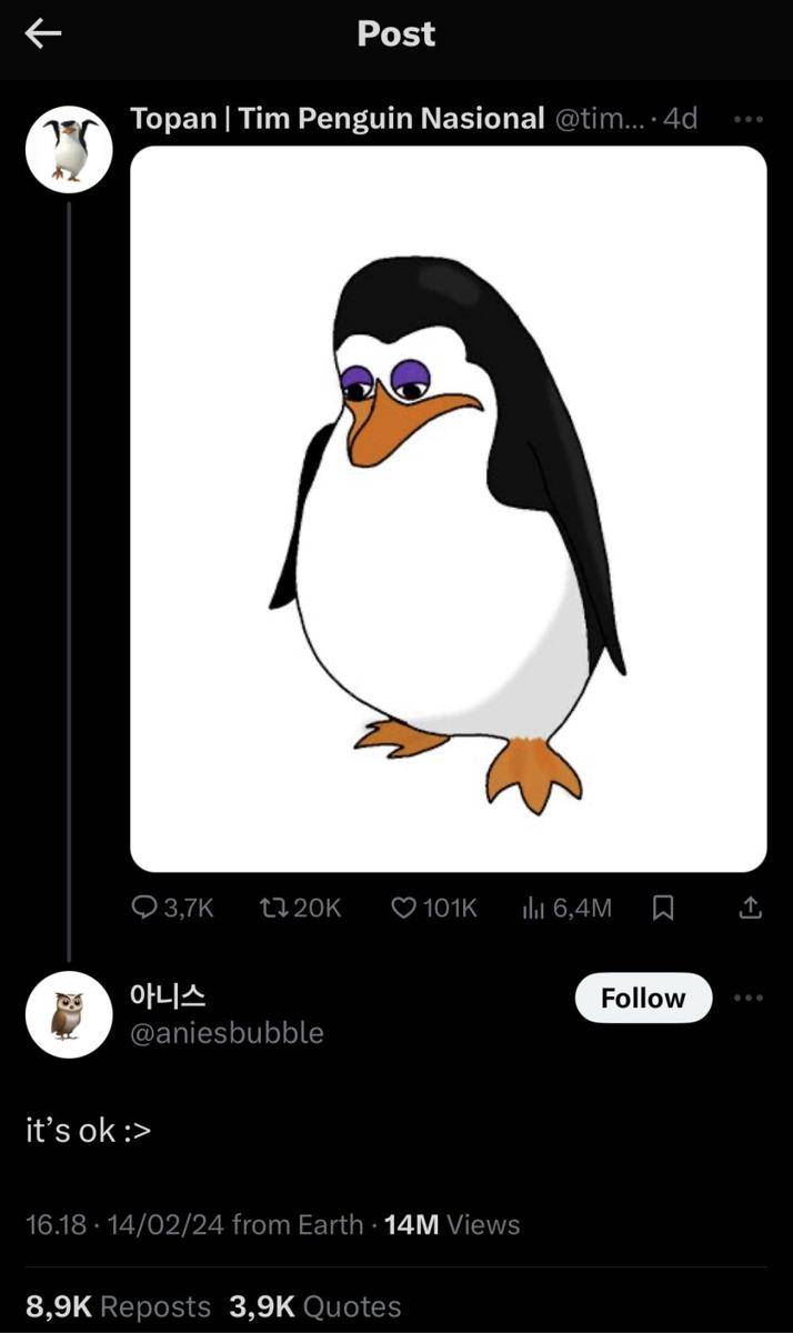 interaksi pertama Topan dan Abel (twitter.com/aniesbubble)