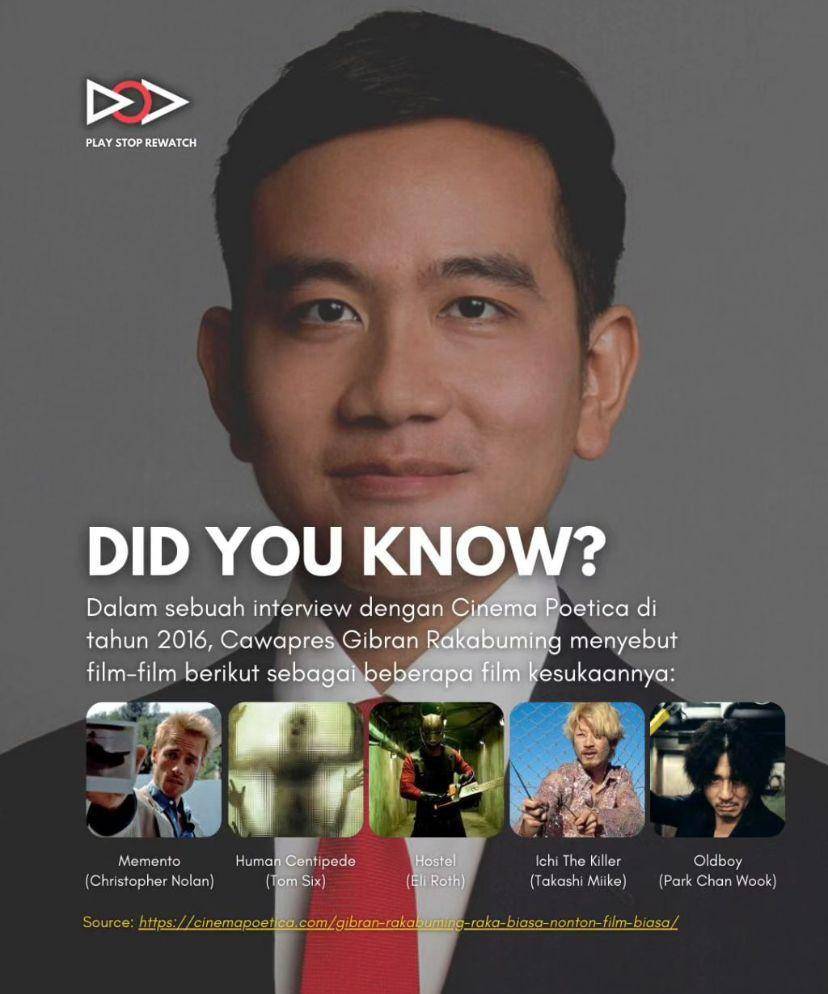 Daftar film kesukaan Gibran dari wawancaranya (Instagram.com/playstoprewatch)
