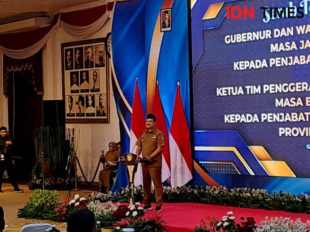 Wali Kota Pasuruan, Saifullah Yusuf alias Gus Ipul saat wakili sambutan kepala daerah di Jatim dalam sertijab Pj Gubernur Jatim. (IDN Times/Ardiansyah Fajar).