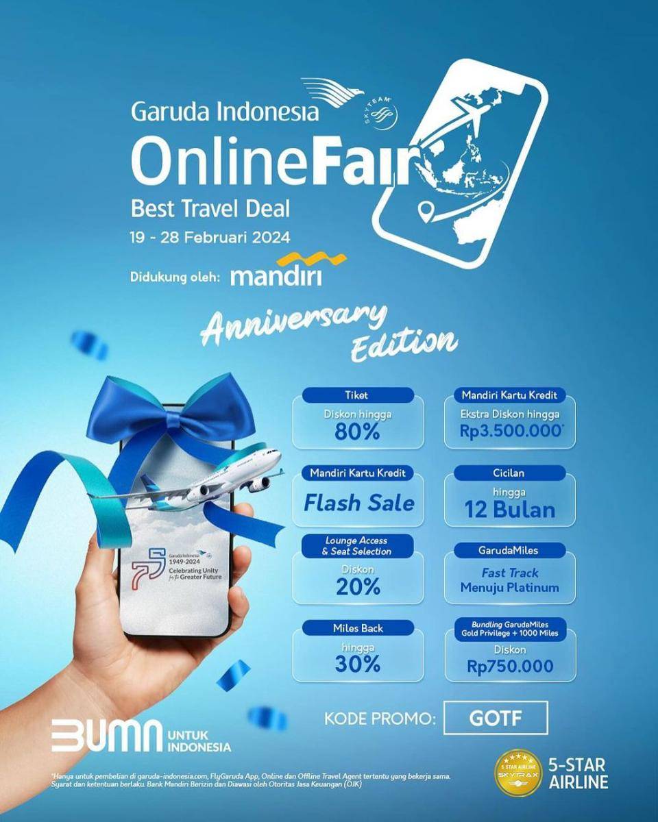 Promo tiket Garuda Indonesia Online Travel Fair 2024 hingga 80% (instagram.com/garuda.indonesia)