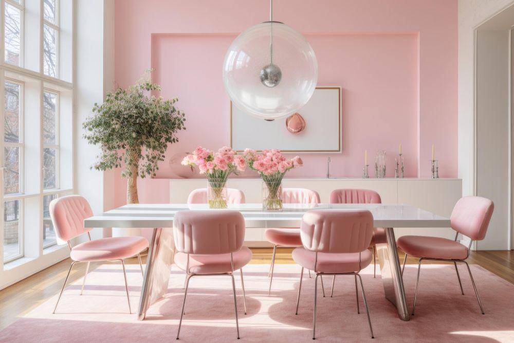 ilustrasi ruang makan minimalis nuansa pink (rawpixel.com/rawpixel)