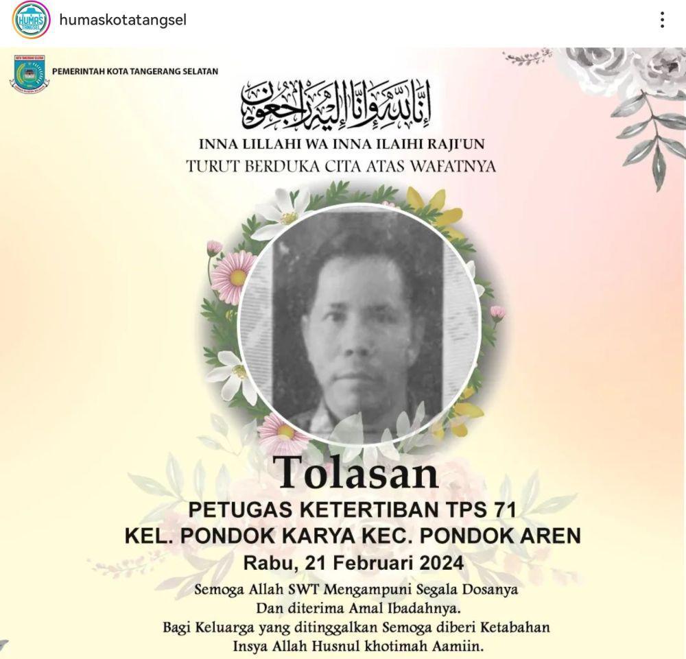 Lagi! Petugas Pemilu di Tangsel Dilaporkan Meninggal Dunia