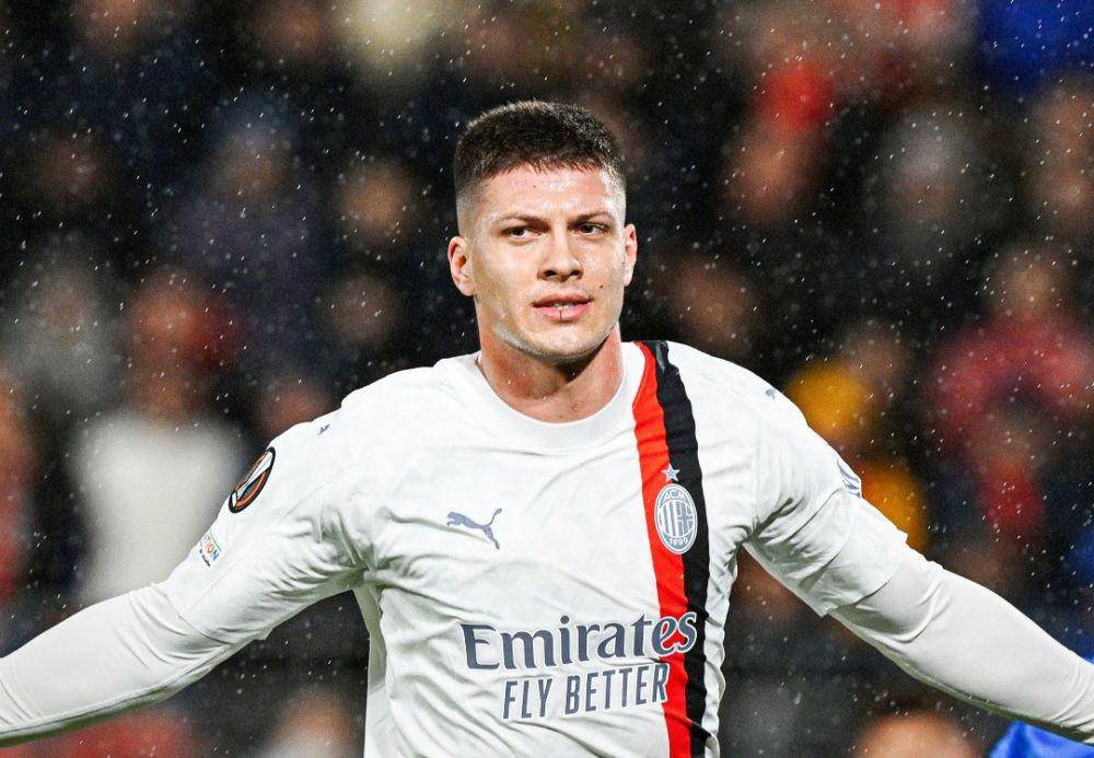 Selebrasi Luka Jovic usai jebol gawang Rennes, Jumat (23/2/2024). (X/@acmilan).
