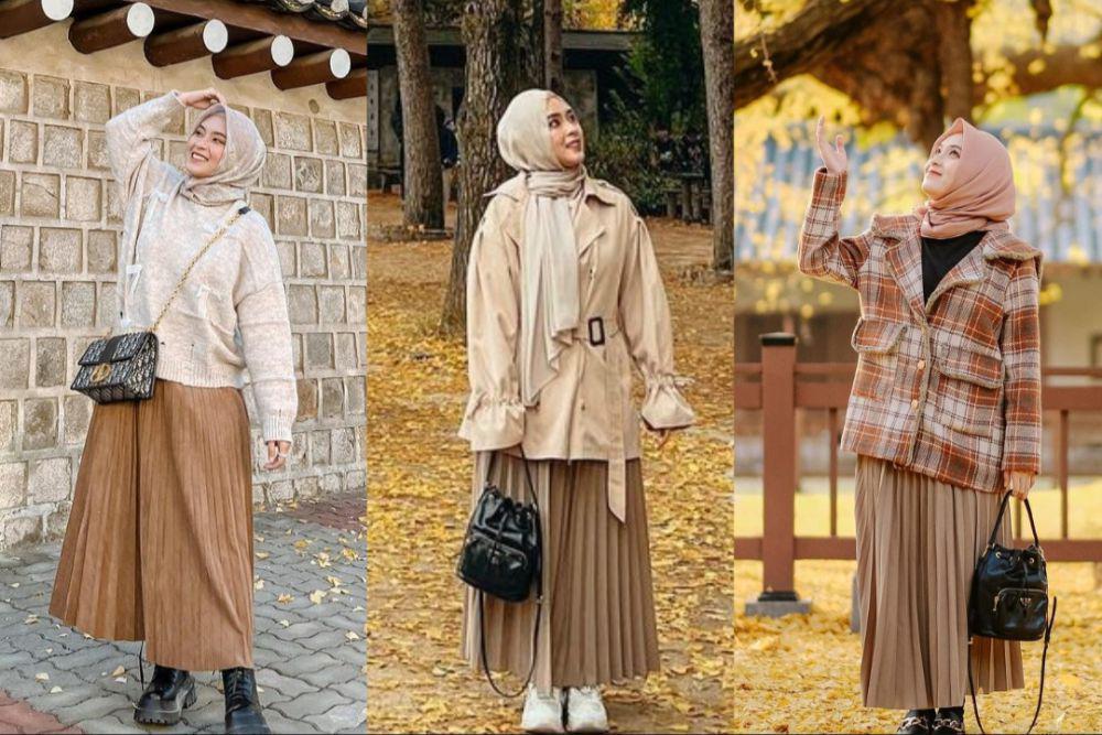 8 OOTD Hijab Liburan Musim Gugur ala Bianca Kartika, Fashionable!
