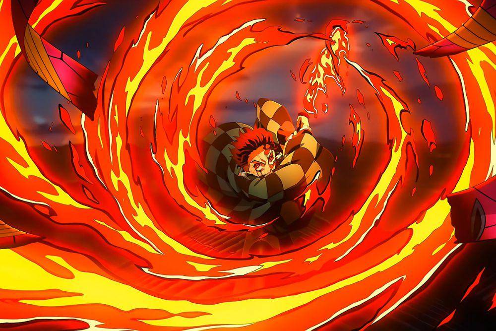 Tanjiro menggunakan Hinokami Kagura. (dok. ufotable/Demon Slayer: Kimetsu no Yaiba)