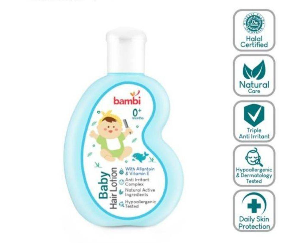 Bambi Baby Hair Lotion With Candlenut, Aloe Vera and Celery (tokopedia.com/arralabel)