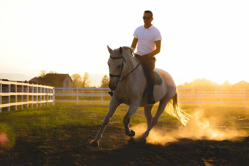 ilustrasi pria sedang berkuda (istockphoto.com/bluegame)