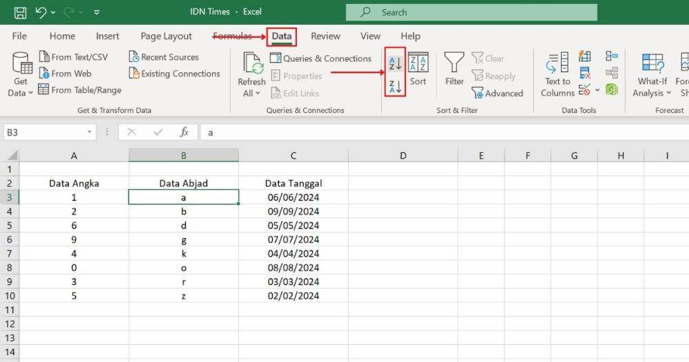 ilustrasi cara mengurutkan data di Excel (IDN Times/Laili)