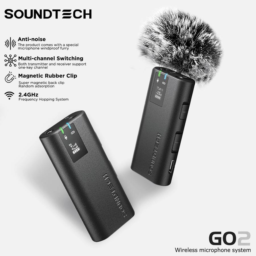 SOUNDTECH GO2 Wireless Microphone 2.4Ghz Lavalier (tokopedia.com/SOUNDTECH OFFICIAL)