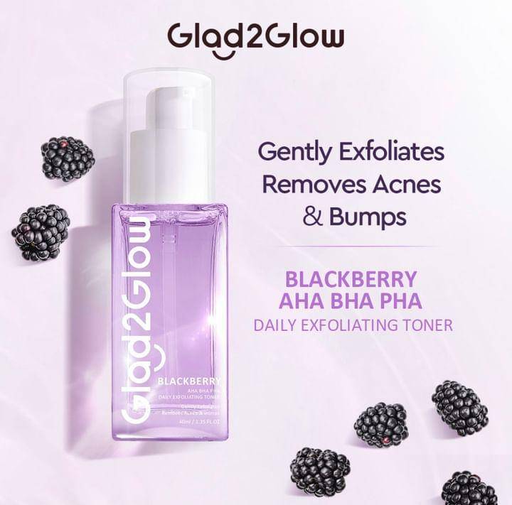 Glad2Glow Blackberry AHA BHA PHA Daily Exfoliating Toner  (dok. Glad2Glow)