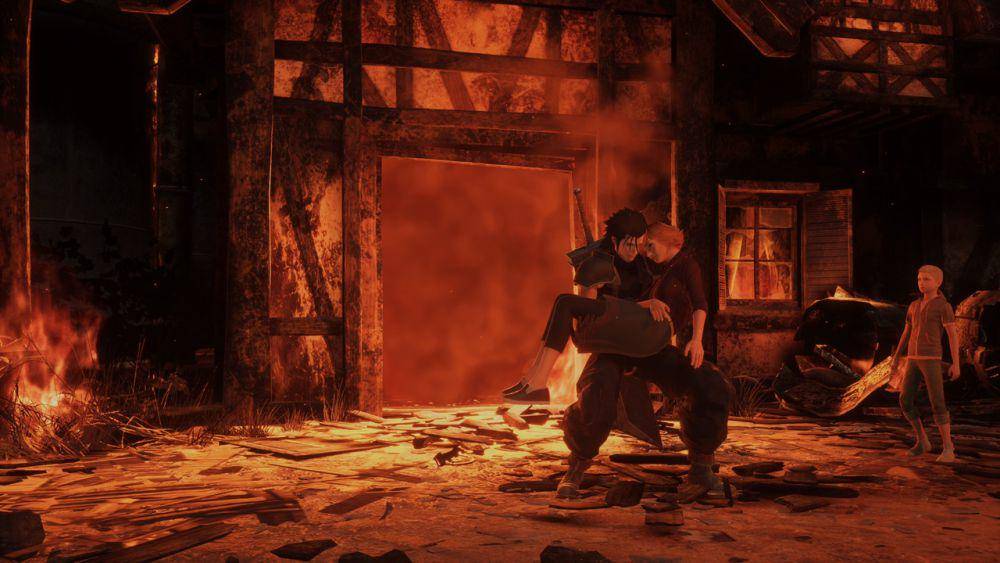Zack menyelamatkan penduduk Nibelheim dari kebakaran. (dok. Square Enix/Crisis Core -Final Fantasy VII- Reunion)