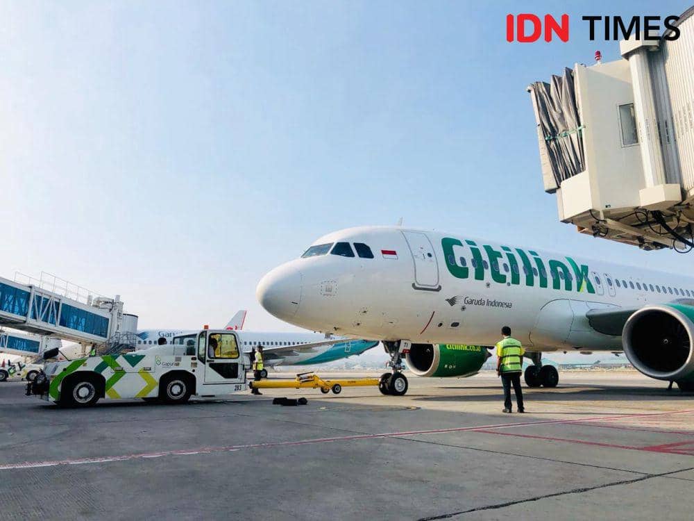 Armada pesawat Citilink saat terparkir di apron Bandara Internasional Jenderal Ahmad Yani Semarang. (IDN Times/Fariz Faridanto)