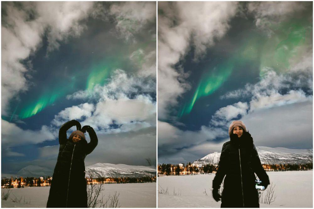 7 Potret Lula Lahfah Melihat Aurora di Tromsø, Menakjubkan!