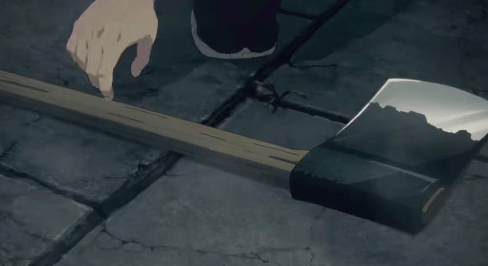 kapak yang digunakan Tanjiro sebelum bertemu Urokodaki (dok. Ufotable/ Kimetsu no Yaiba)