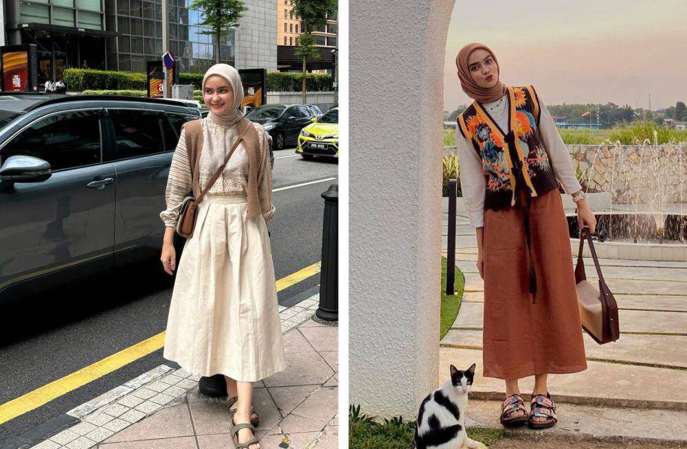 inspirasi OOTD hangout dengan rok untuk hijab ala Helwa Bashel (instagram.com/helwabasheel)
