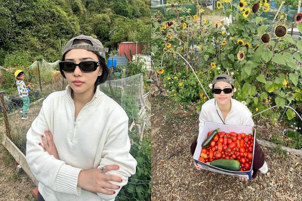 7 Potret Isyana Sarasvati Panen Tomat di New Zealand, Lanjut Masak!