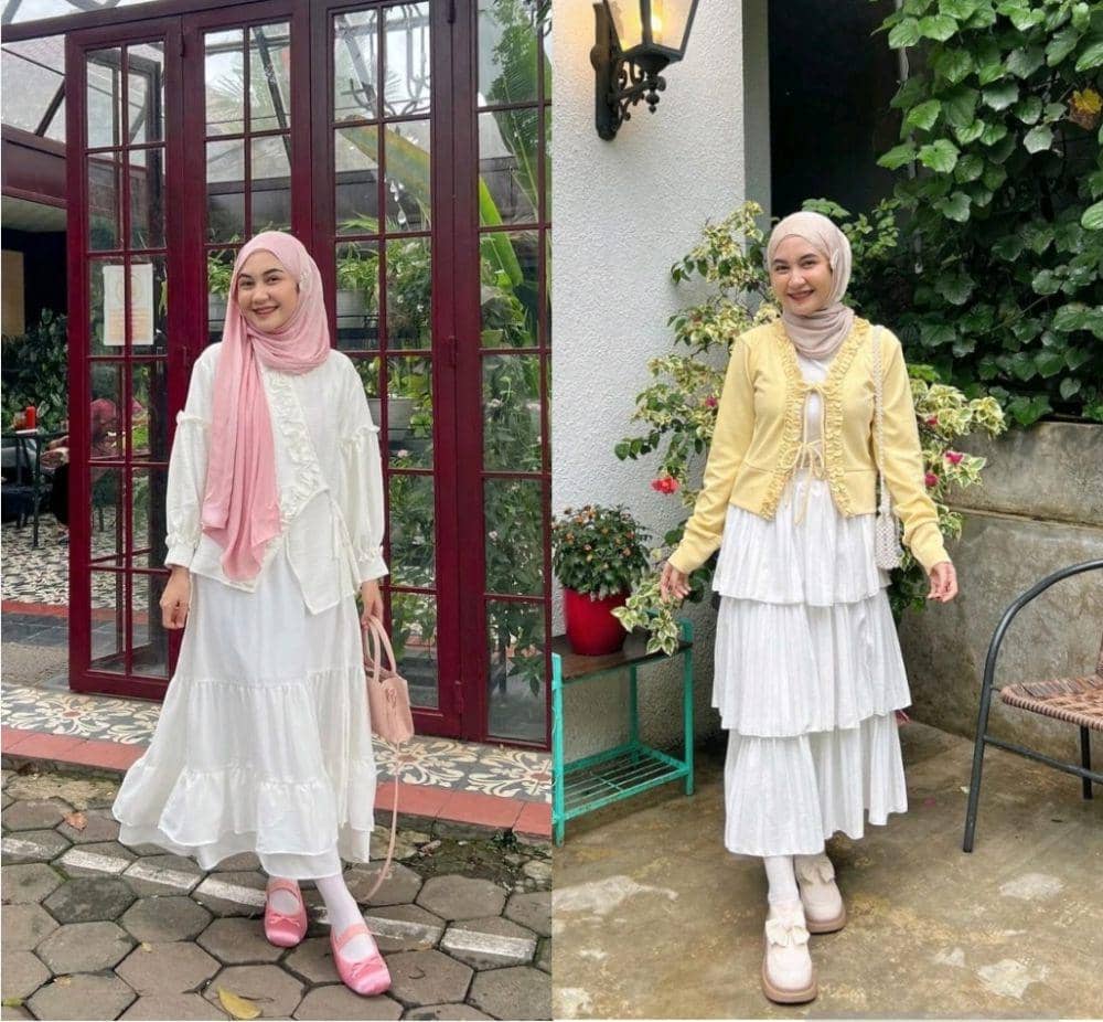 9 OOTD Nuansa Putih ala Nabila Abyaaa, Cocok untuk Bukber