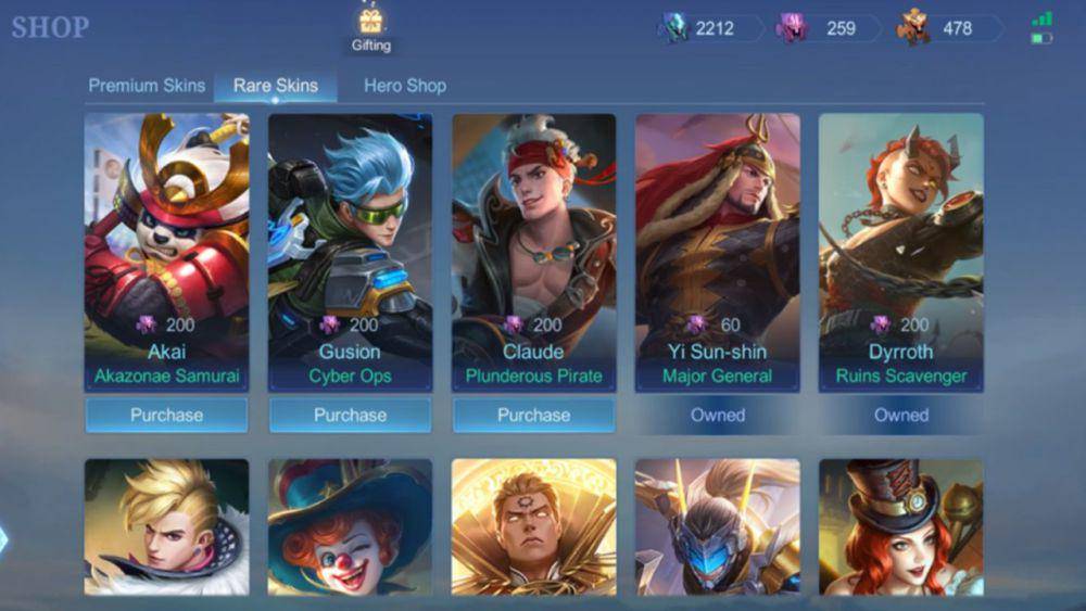 Beberapa skin starlight dari fragment shop. (dok. Moonton/Mobile Legends)
