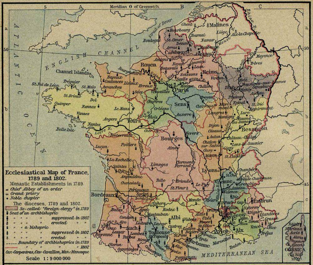 ilustrasi peta Prancis pada abad 18 (commons.wikimedia.org/William Robert Shepherd)
