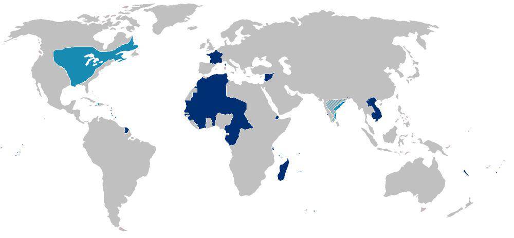 ilustrasi peta kolonial Prancis di seluruh dunia (commons.wikimedia.org/Unknown)
