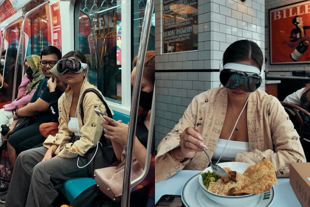 7 Potret Karin Novilda Pakai Alat Virtual Reality di Tempat Umum