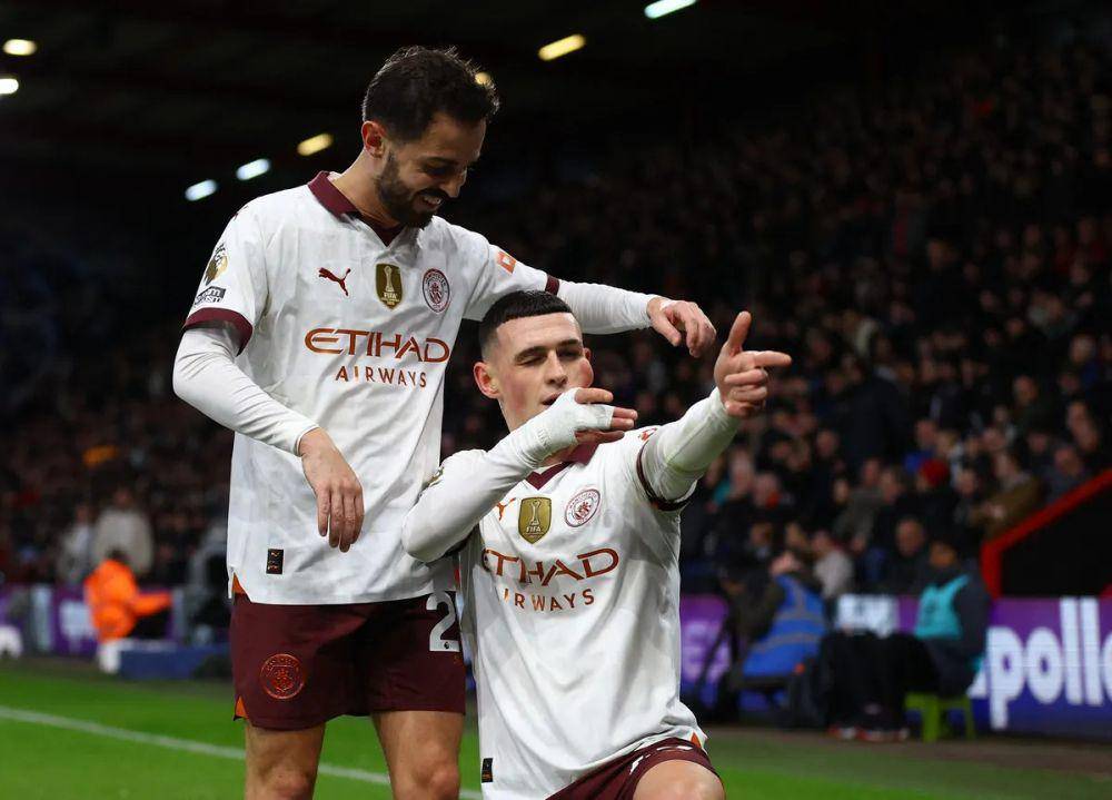 Selebrasi pemain Manchester City usai mencetak gol ke gawang Bournemouth di Premier League 2023/2024. (premierleague.com)