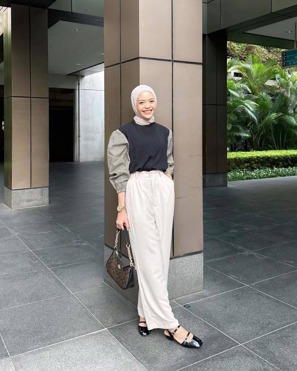 inspirasi outfit ngantor ala selebgram Febiola Nabila (instagram.com/febiolanabilaa)