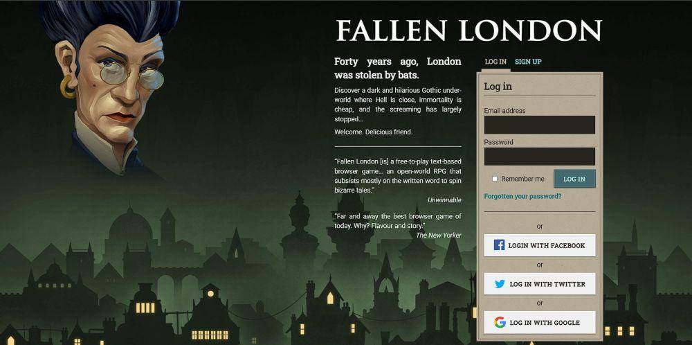 tampilan website game Fallen London (dok. fallenlondon.com)