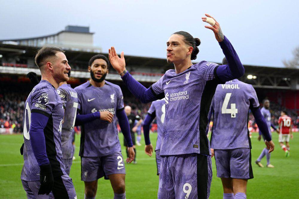 Selebrasi para pemain Liverpool usai mencetak gol ke gawang Nottingham Forest di Premier League 2023/2024. (twitter.com/LFC)
