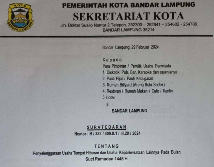 SE tentang Penyelenggaraan Tempat Hiburan dan Usaha Kepariwisataan Lainnya di Bulan Ramadan 1445 H. (IDN Times/Rohmah Mustaurida)
