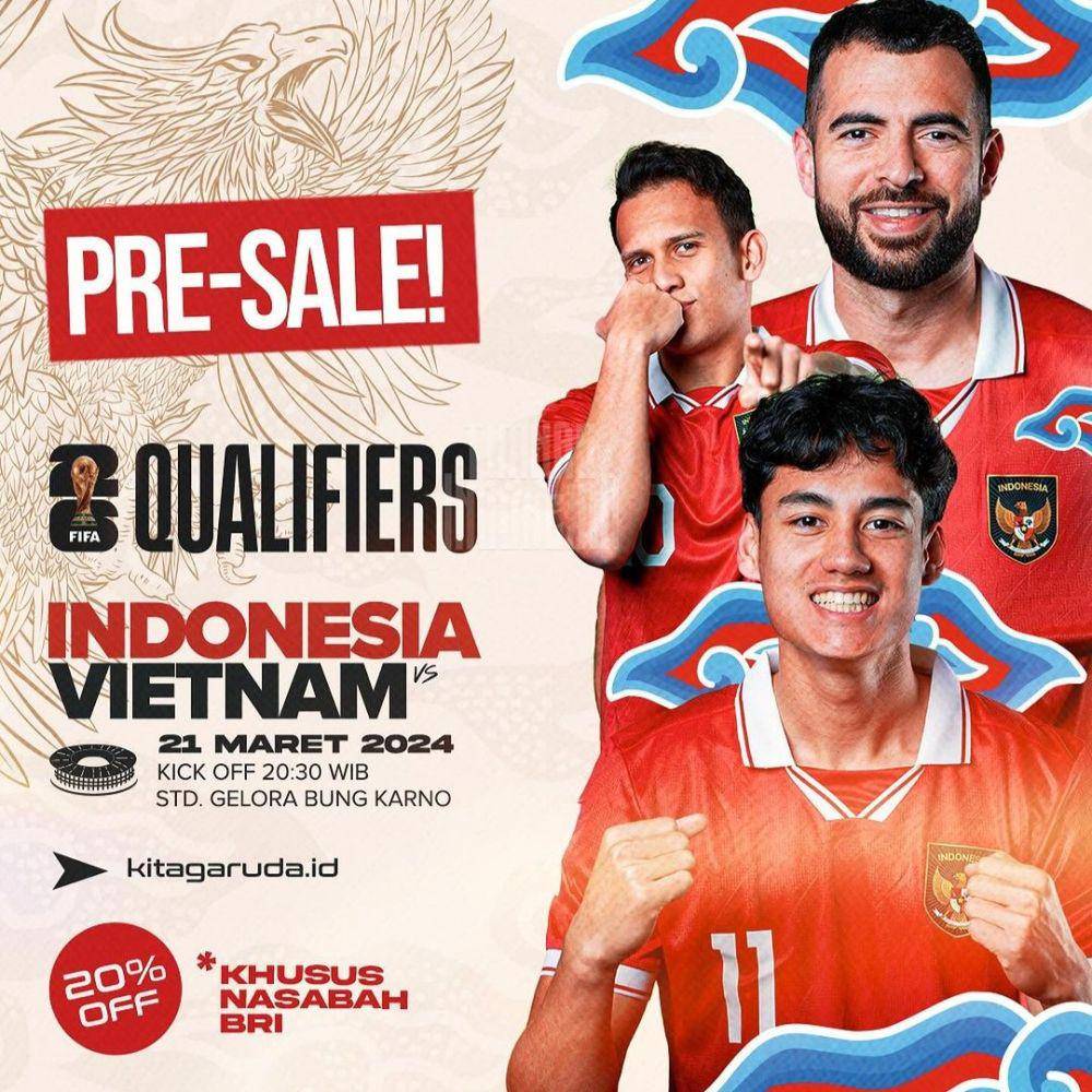 Tiket presale Indonesia vs Vietnam di Kualifikasi Piala Dunia 2026, 21 Maret 2024 (instagram.com/pssi)