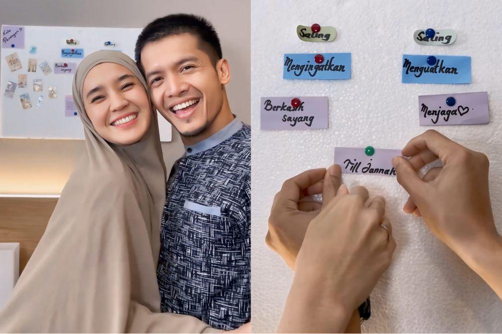 7 Potret Dhini Aminarti dan Dimas Seto Bikin Papan Cinta, Romantis!