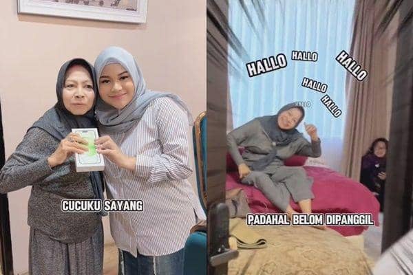 7 Potret Aurel Kasih Kado Handphone untuk Sang Nenek, Girang Banget!
