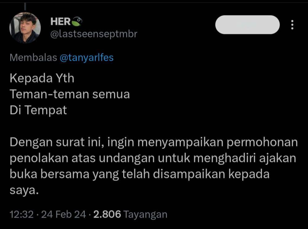 alasan lucu nolak ajakan bukber (x.com/lastseenseptmbr)