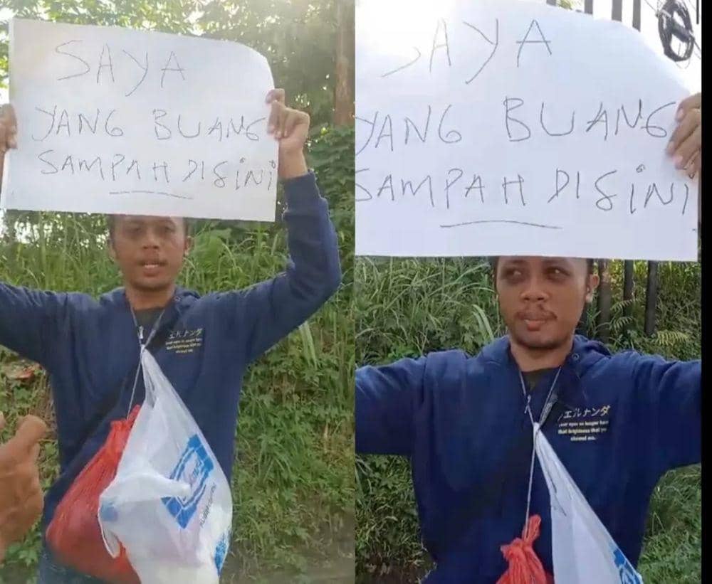 Terciduk Buang Sampah Sembarangan, Pria di Pesawaran Disanksi Sosial