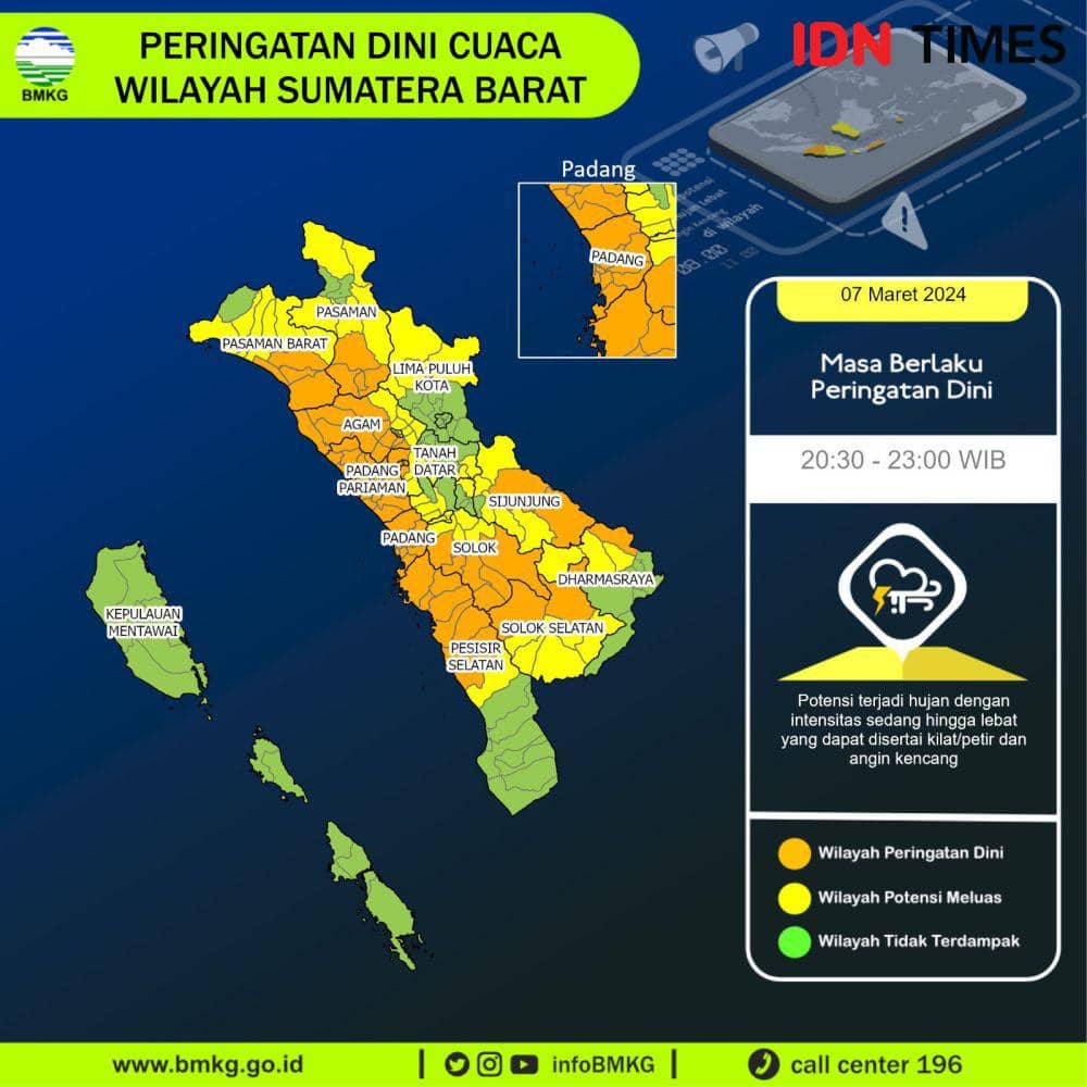 Peta sebaran potensi curah hujan tinggi di Sumatera Barat. Doc.IDN Times