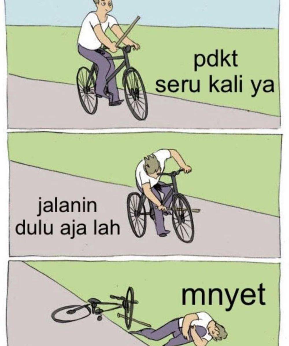 meme jatuh dari sepeda (instagram.com/buzzumum)
