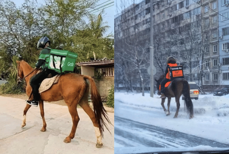 7 Potret Kocak Kurir Antar Makanan dengan Kuda bak di Abad Pertengahan