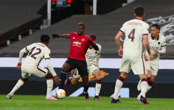Manchester United melawan AS Roma di Europa League 2020/2021. (manutd.com)