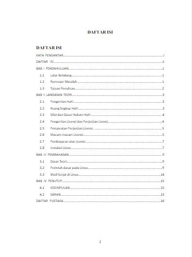 contoh daftar isi makalah (academia.edu/Nur Khalimah)