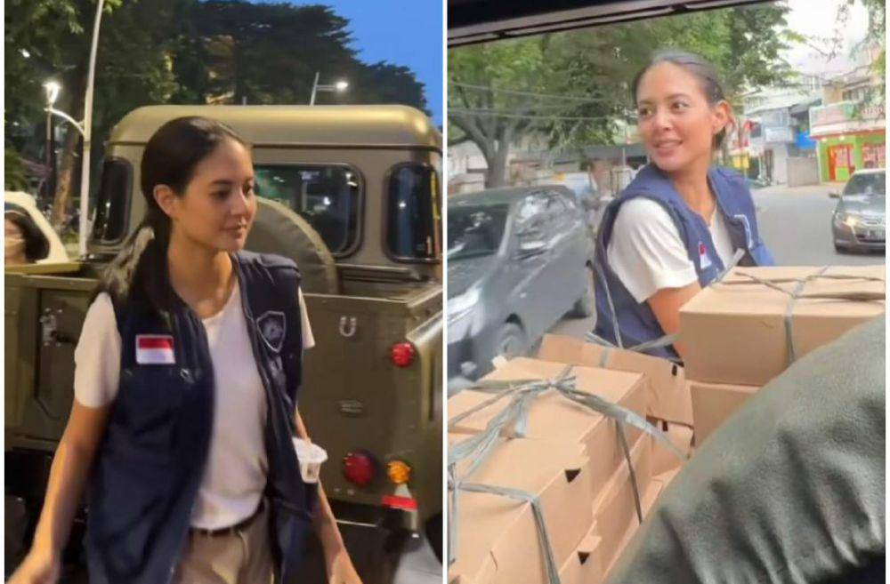 9 Potret Aurelie Moeremans Ikut Aksi Bagi-bagi 1.000 Paket Buka Puasa