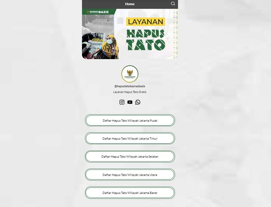 Tangkapan Layar Penuh Situs Pendaftaraan Layanan Hapus Tato Gratis Oleh Baznas (lynk.id/hapustatobaznasbazis)