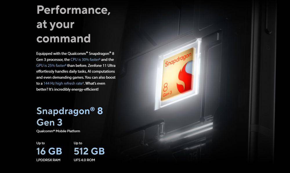 potret chipset Qualcomm Snapdragon 8 Gen 3 (asus.com)