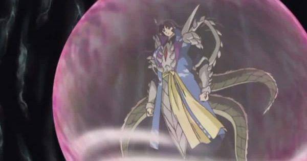 Naraku melindungi dirinya dengan penghalang demonik ( Dok. Sunrise / InuYasha )