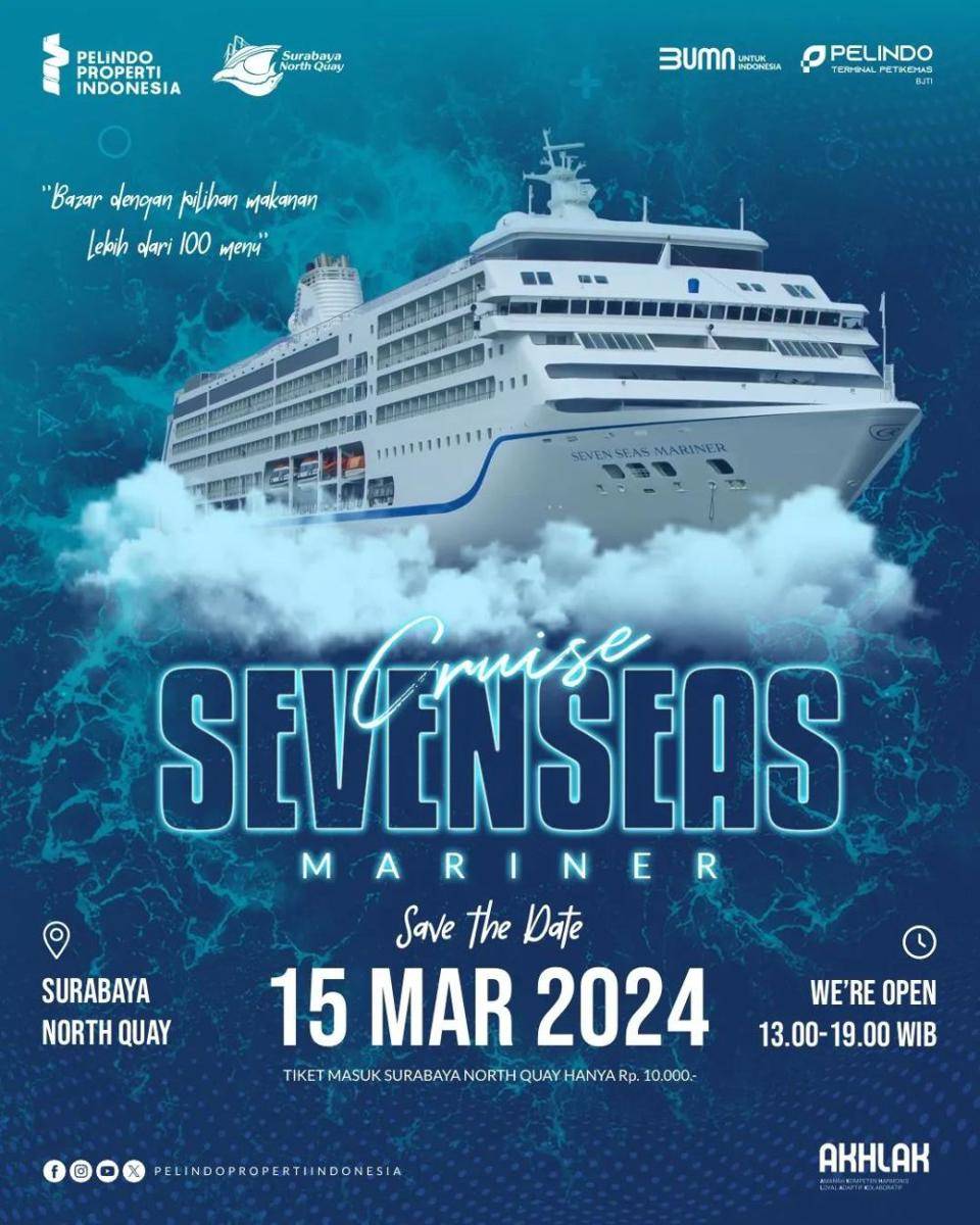 Sevenseas Mariner Cruise yang sandar di SNQ hari ini, Jumat (15/3/2024). Instagram/snq_sunsetpoint