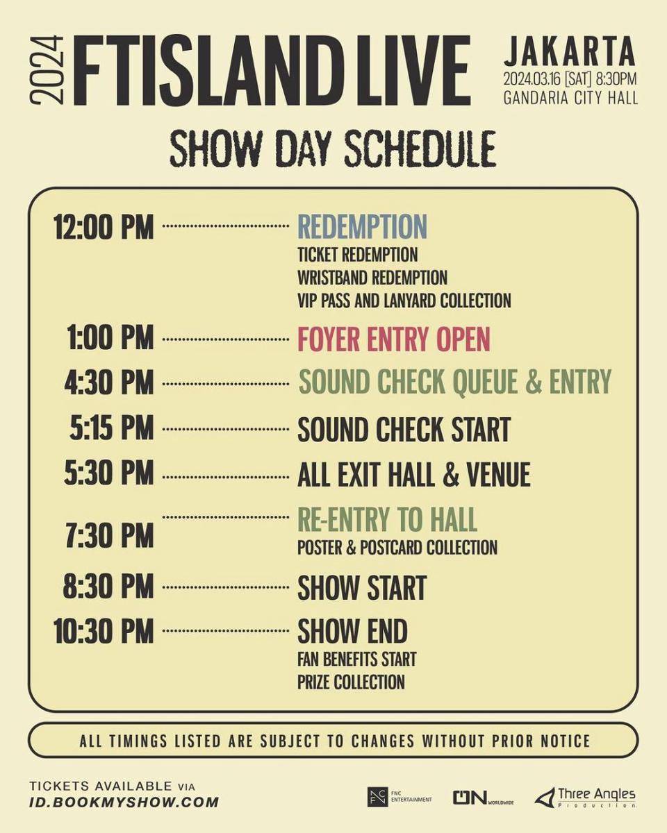 Rundown konser FTISLAND di Jakarta (Instagram.com/ftisland)